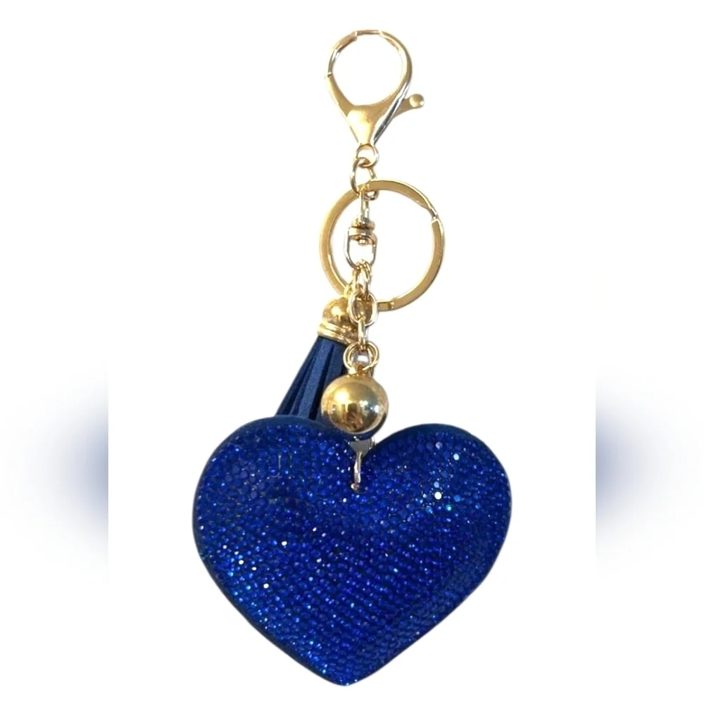 Blue Heart Keychain with Gold Accents, New